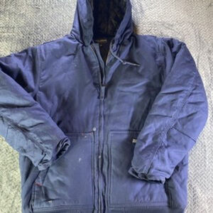Real Work Wear Canvas Carhartt Type Jacket Mens Large BlueZip Hooded Lined